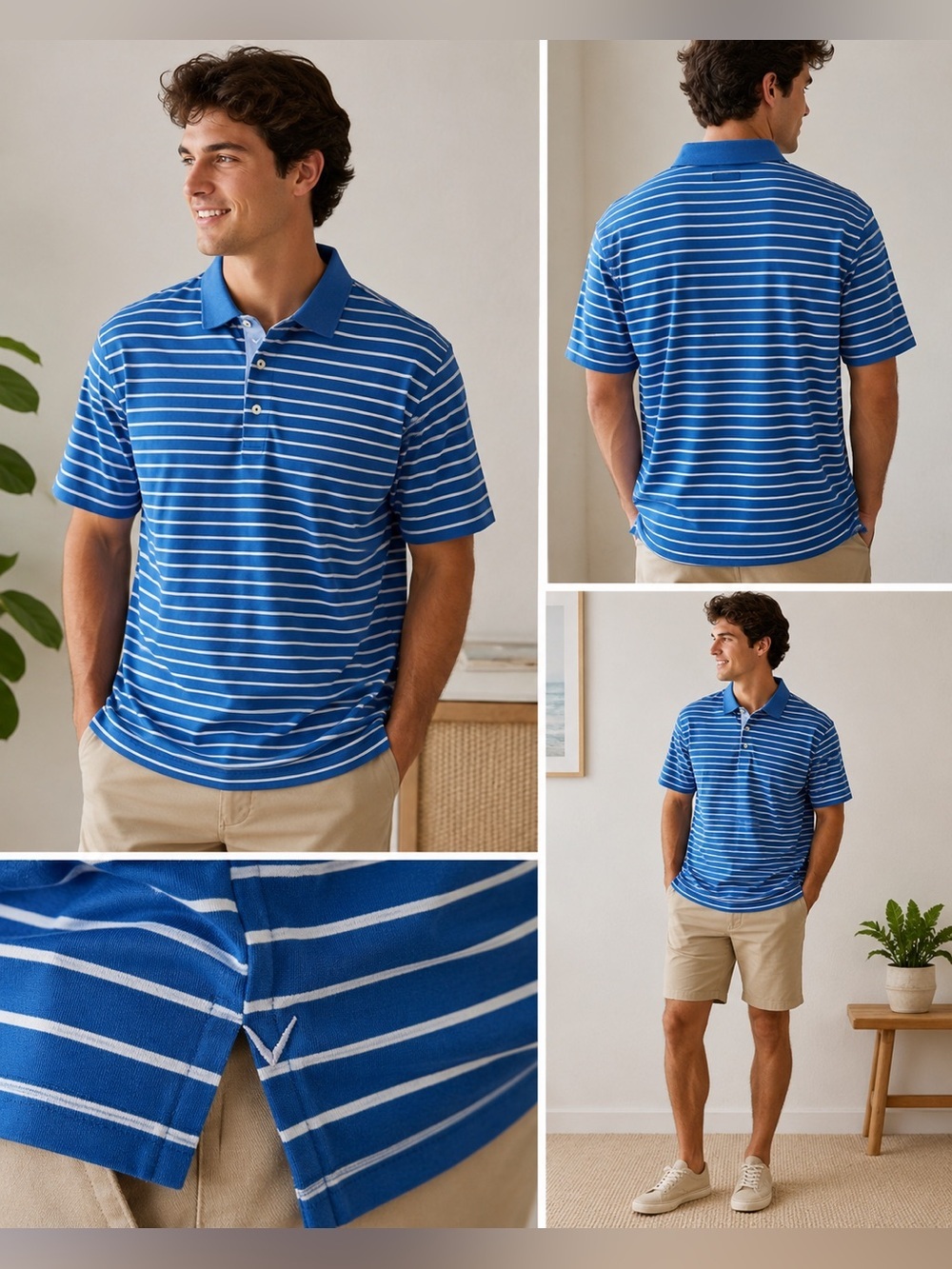 Callaway Collection Blue Striped Polo Shirt Men’s XL 100% Fine Cotton Golf Casua